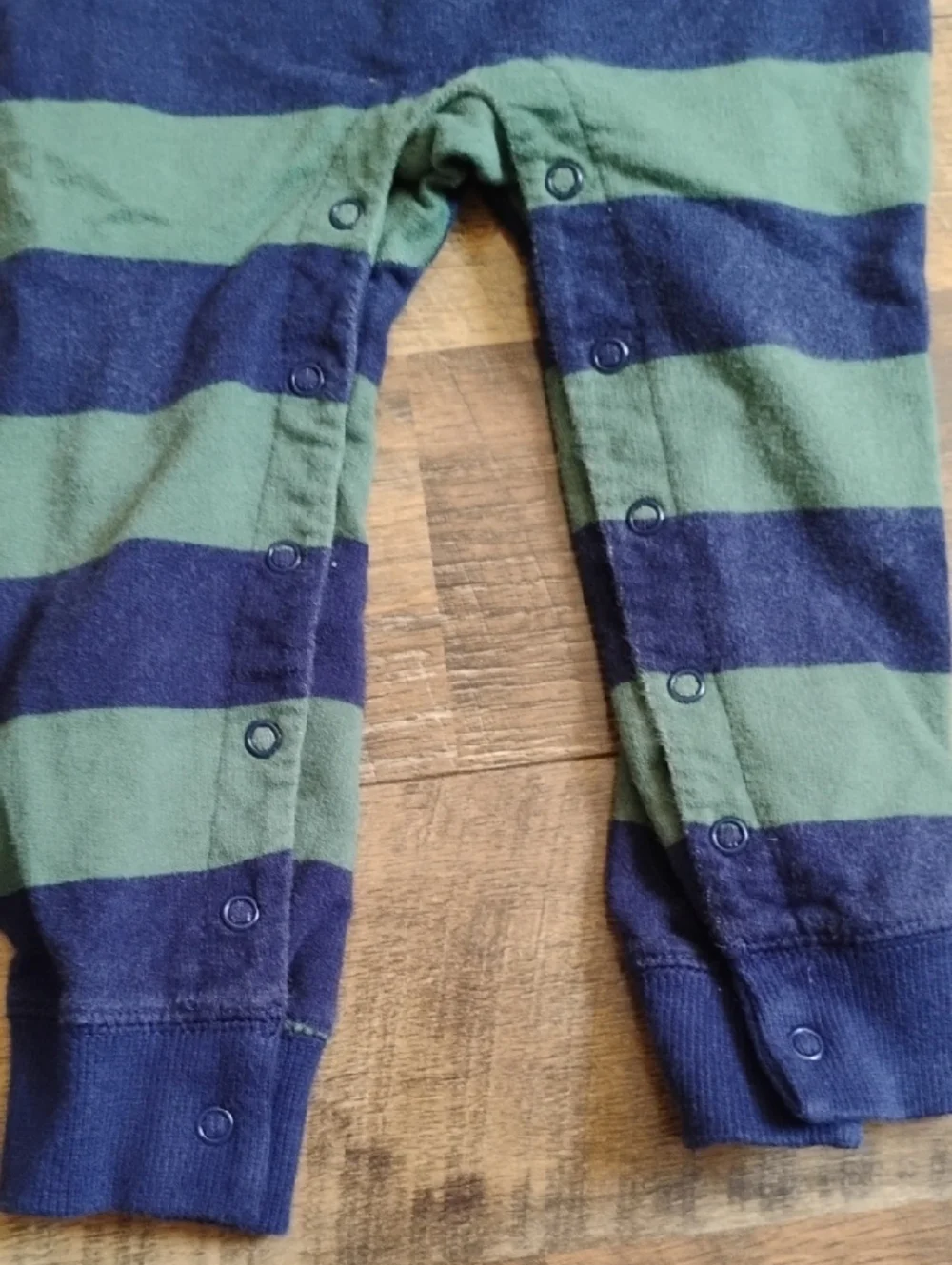 Carter's Navy & Green Striped Onesie Open Footie with Yellow 'HUNK' Applique